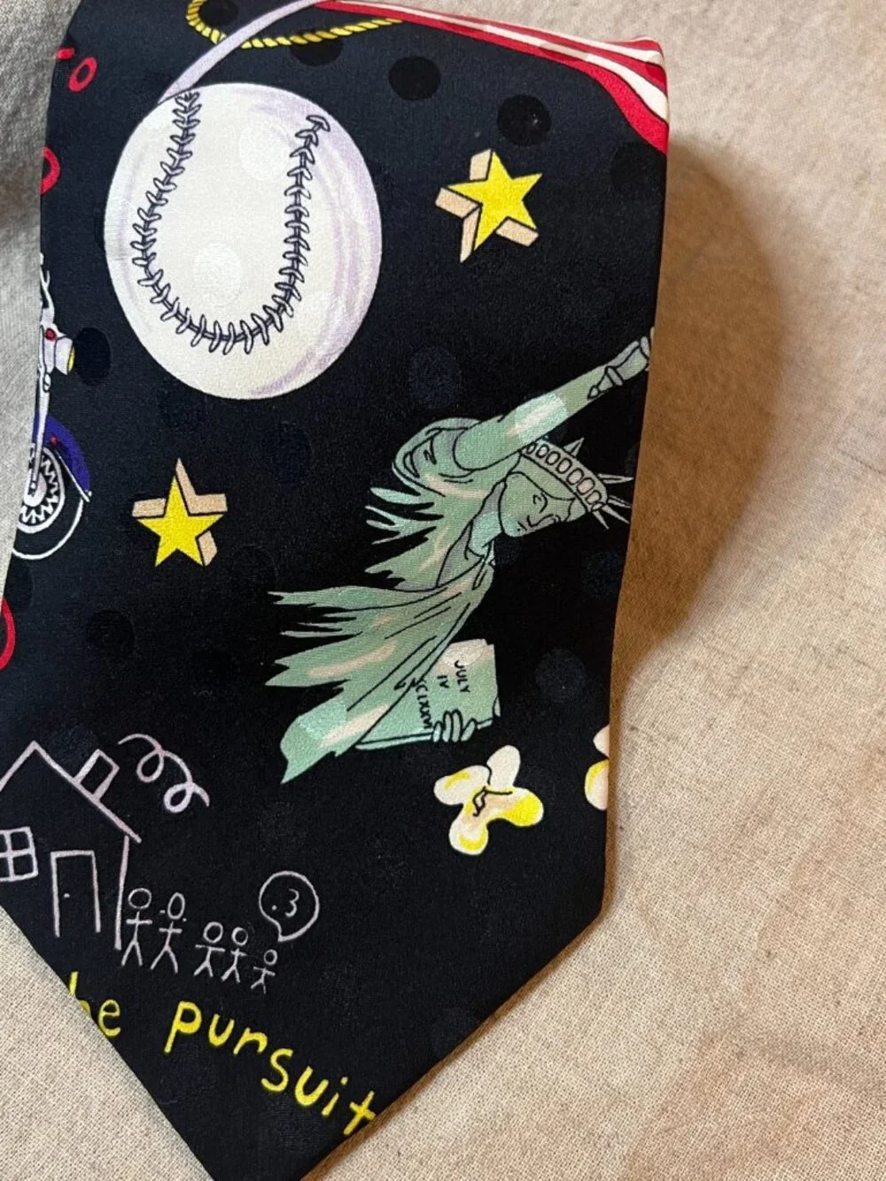 Vintage Nicole Miller Silk Tie Americana Statue Liberty USA Flag Novelty 90s